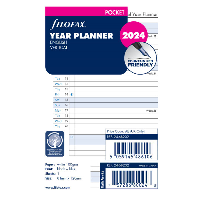 Filofax Vertical Year Planner – Pocket 2024 English - Beste