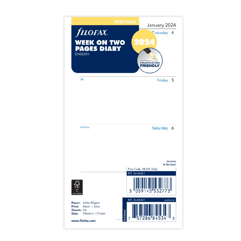Filofax Week On Two Pages Diary – Personal 2024 English - Beste