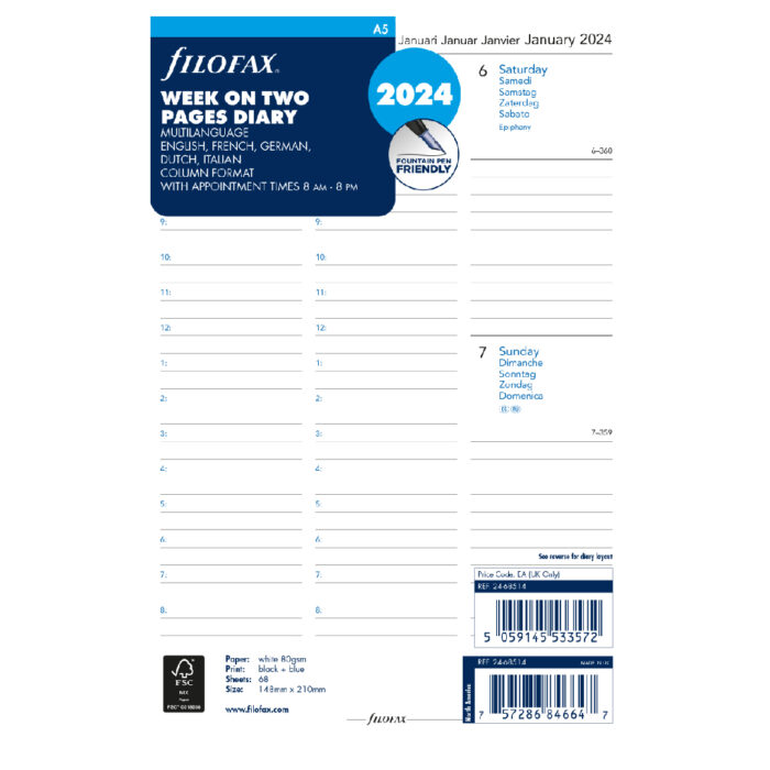 Filofax Week On Two Pages Diary With Appointments – A5 2024 ...
