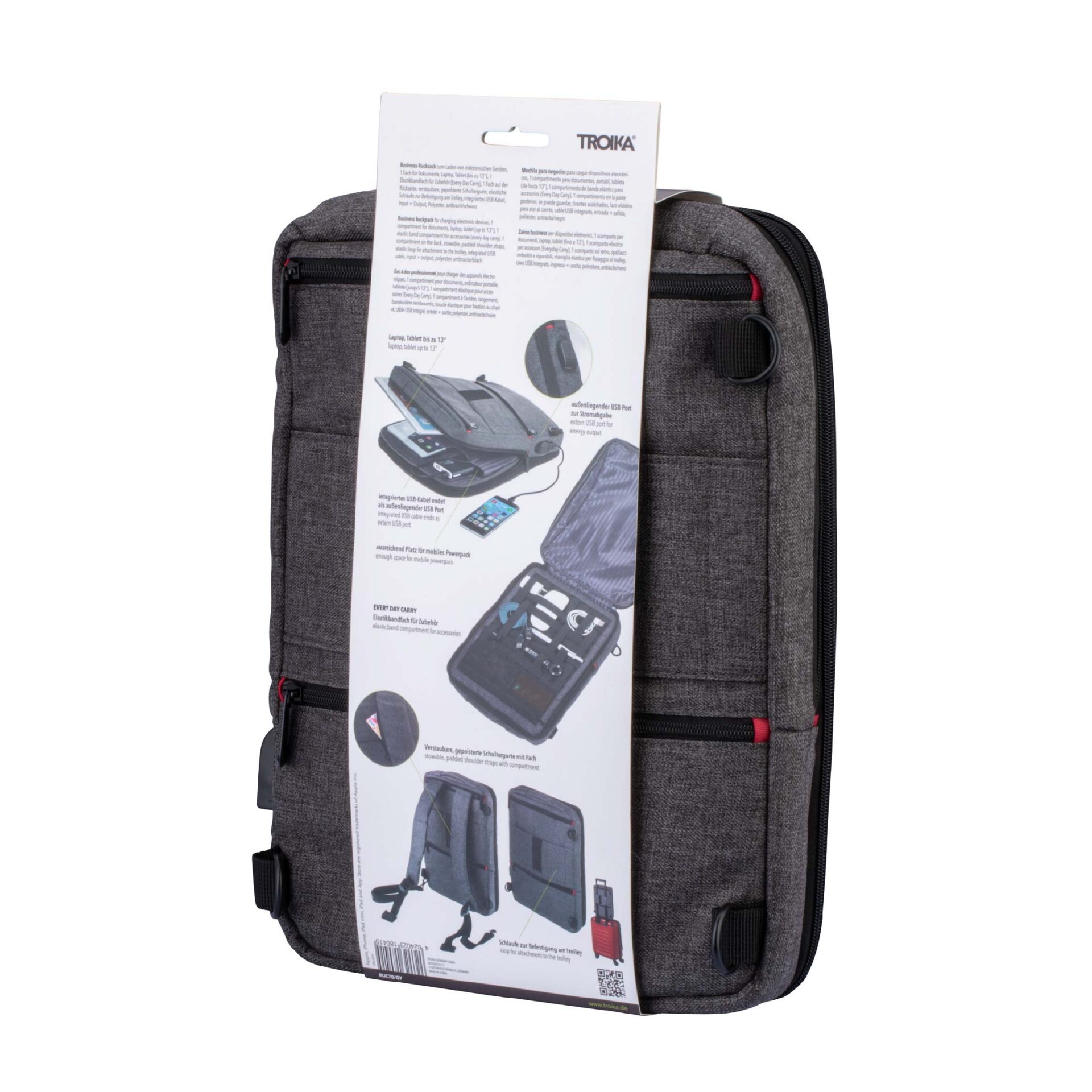 Troika Backpack Business Saftsack Anthracite Black RUC70GY-08