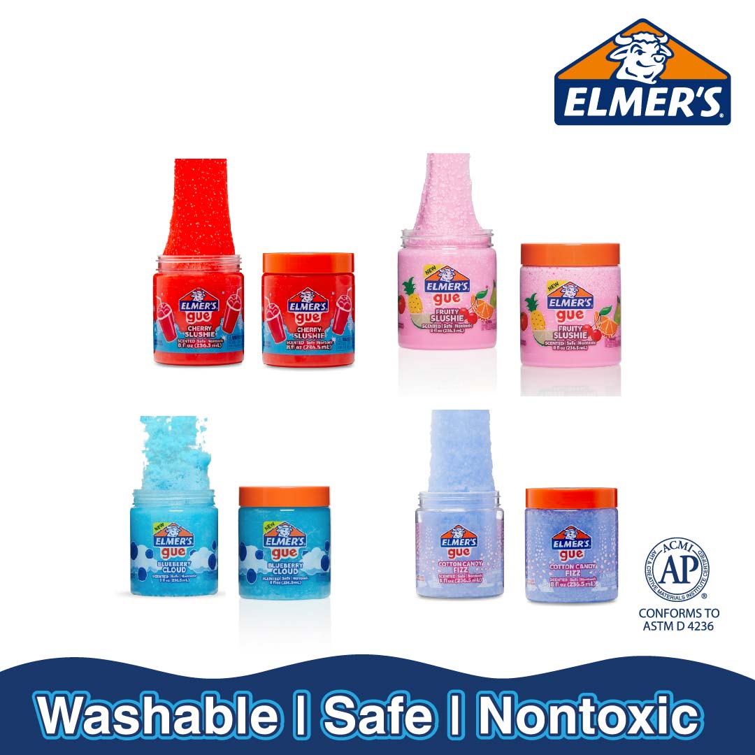 Elmer’s Gue Scented Pre-Made Gue Slime 8oz | Cherry Slushie | Fruity Slushie | Blueberry Cloud | Cotton Candy Fizz